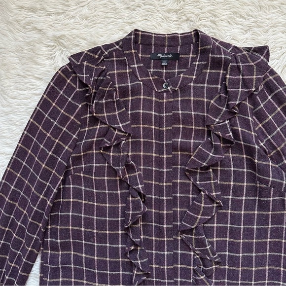 Madewell Blouse Plaid Ruffle-Front Top Button Up Long Sleeve Wool Blend XS - Picture 5 of 12